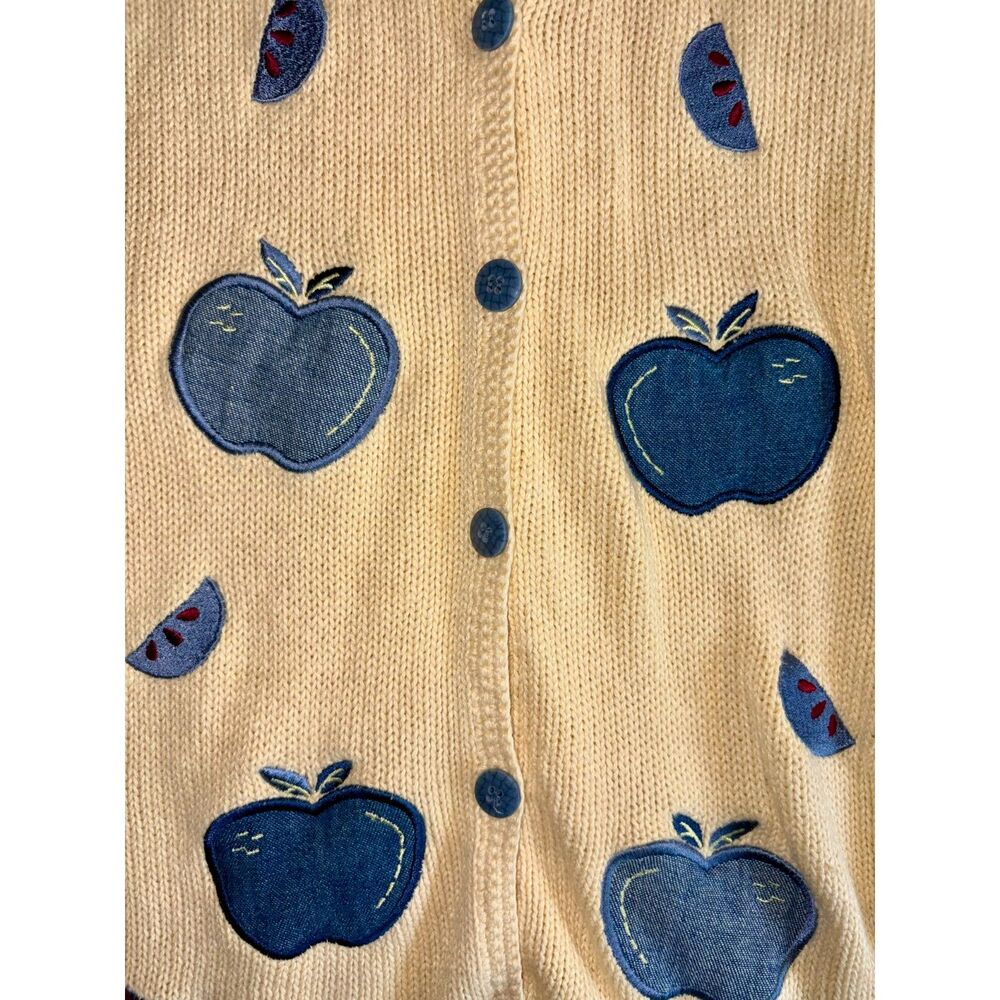 VTG 90s Apple Cardigan Butter Yellow Cottagecore Grandmacore Teacher XL - Picture 5 of 5
